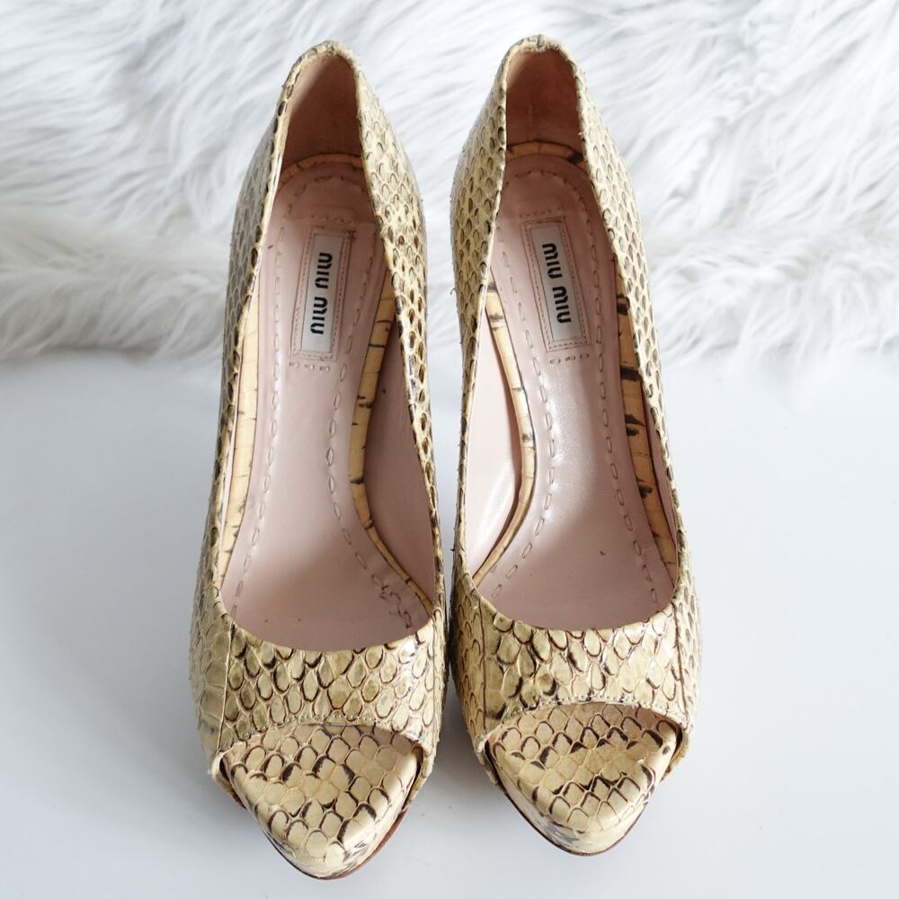 Vintage Y2k Miu Miu Python Snakeskin Peep Toe Hig… - image 4
